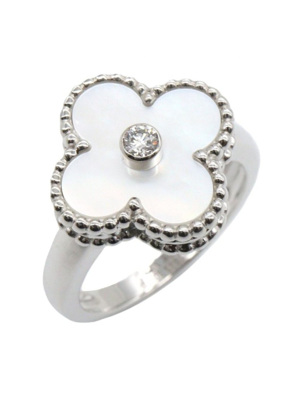 Van Cleef & Arpels Ring Vintage Alhambra Mother of Pearl 18k White Gold Diamond